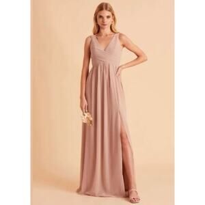 Birdy Grey Dress Womens Medium Tan Pink Laurie Empire Chiffon Bridesmaids